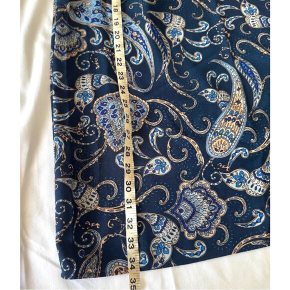 H&M Wms Blue Tan Paisley Shift Dress Size 10 Tie Knot Sleeve Knee Length Fall - Picture 9 of 9